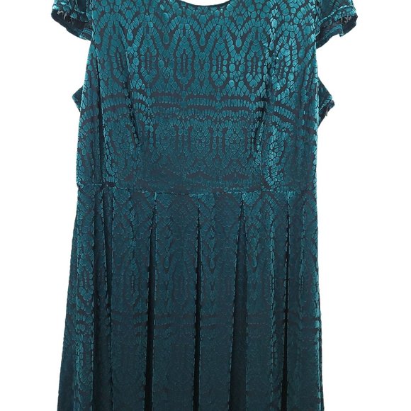 Moon Green Velvet Cap Sleeve Dress Womens Size 1XL Side Zip Lined - Picture 4 of 13